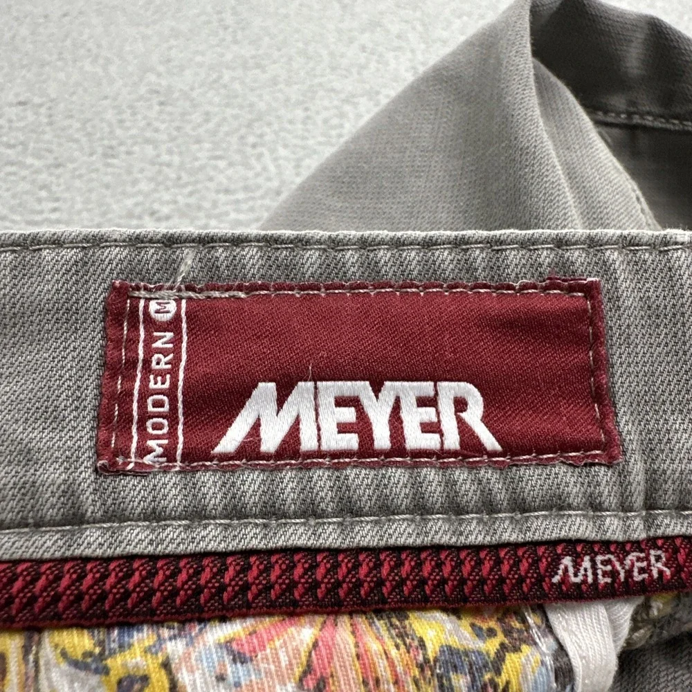 Meyer‎ Diego Chino Pants Men 36x28 Grey Cotton Stretch Modern Flat Front
